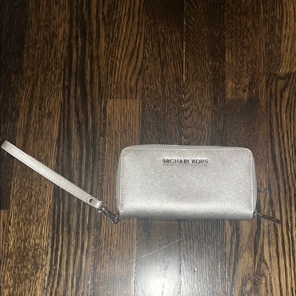 Michael Kors Metallic Silver Wristlet